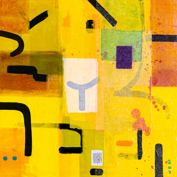Original Abstract Yellow Painting Unique Mixed Media Modern Canvas Wall Art | giho-y (24"x24")