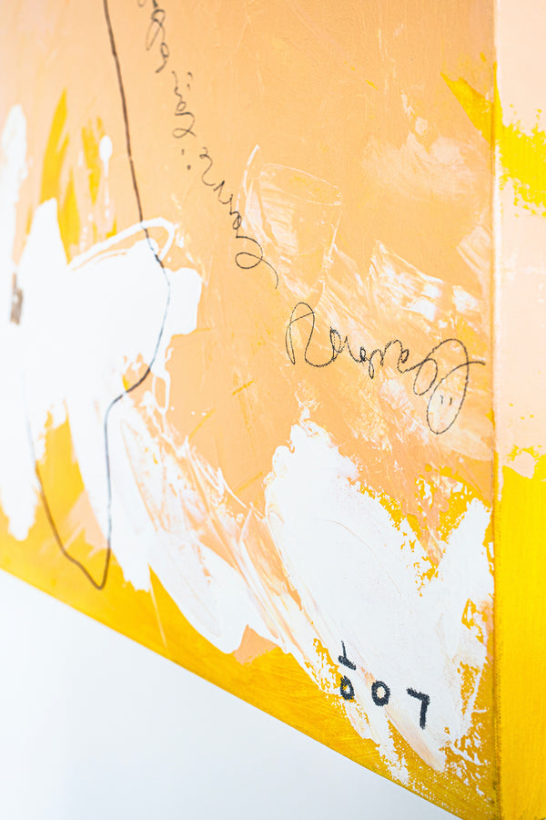 Vibrant Expression in Modern Abstract Original Painting, Canvas Wall Art | A black dot in a yellow space (40"x50")