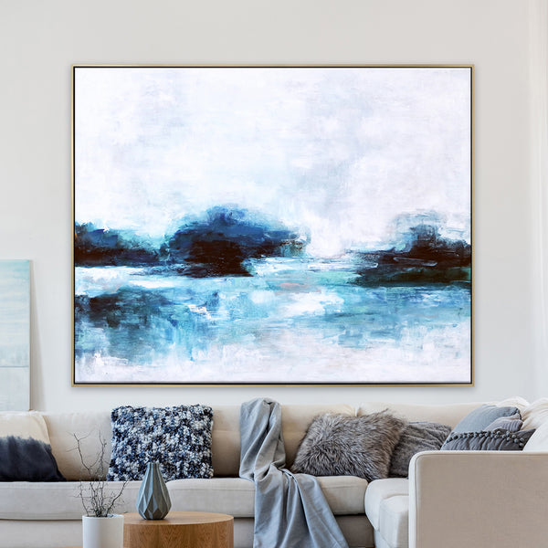 Embodying Tranquility in Modern Abstract Original Painting in Acrylic, Large Canvas Wall Art of Seascape | A Lake