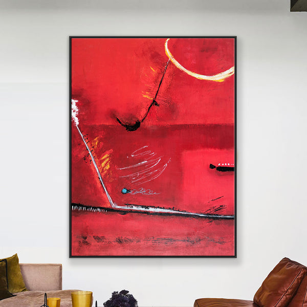 Red Minimalist Abstract Original Acrylic Painting, Large Modern Canvas Wall Art of a Surreal Space Story | A Tale