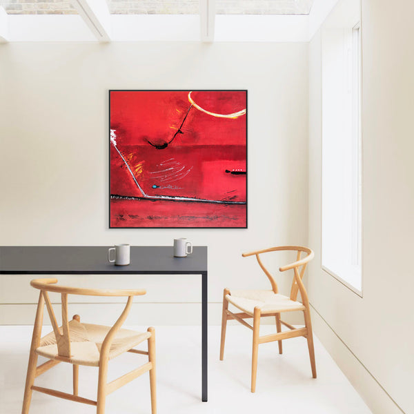 Red Minimalist Abstract Original Acrylic Painting, Modern Canvas Wall Art of a Surreal Space | A Tale (Square Ver.)