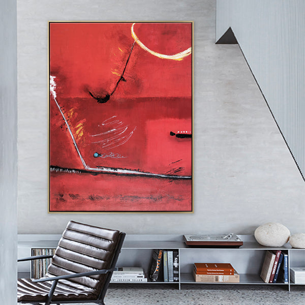 Red Minimalist Abstract Original Acrylic Painting, Large Modern Canvas Wall Art of a Surreal Space Story | A Tale