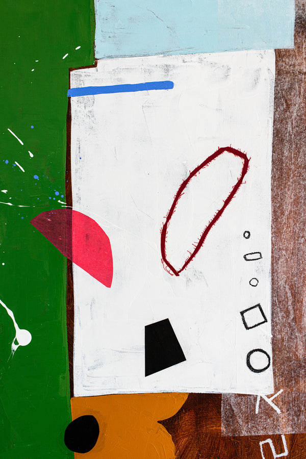 Cheerful Abstract Original Acrylic & Mixed Media Painting in Colorful Modern Canvas Wall Art | A black dot and its friends (30"x40")