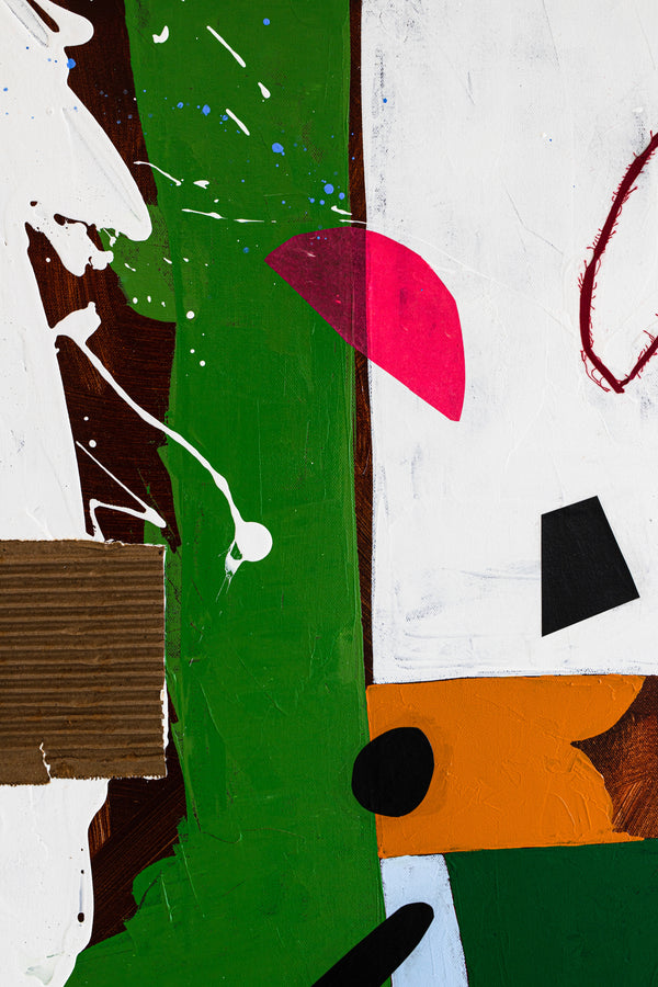 Cheerful Abstract Original Acrylic & Mixed Media Painting in Colorful Modern Canvas Wall Art | A black dot and its friends (30"x40")