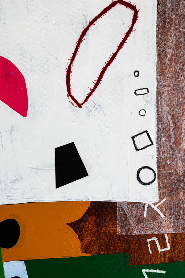 Cheerful Abstract Original Acrylic & Mixed Media Painting in Colorful Modern Canvas Wall Art | A black dot and its friends (30"x40")