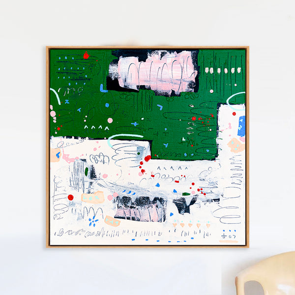 Abstract Painting – Original Wall Art – Acrylic & Oil Painting on Canvas, Mixed Media Framed Painting – "Abstract Pause"– 20"x20" (50x50cm)