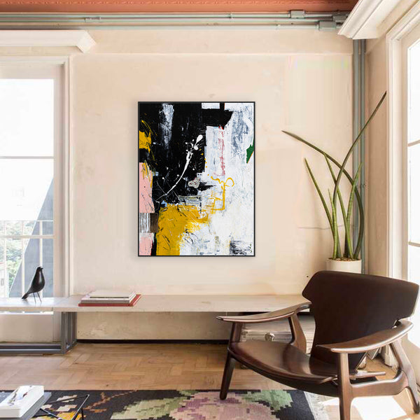 Modern Contemporary Original Abstract Painting, Black and White Acrylic & Mixed Media | After (30"x40")