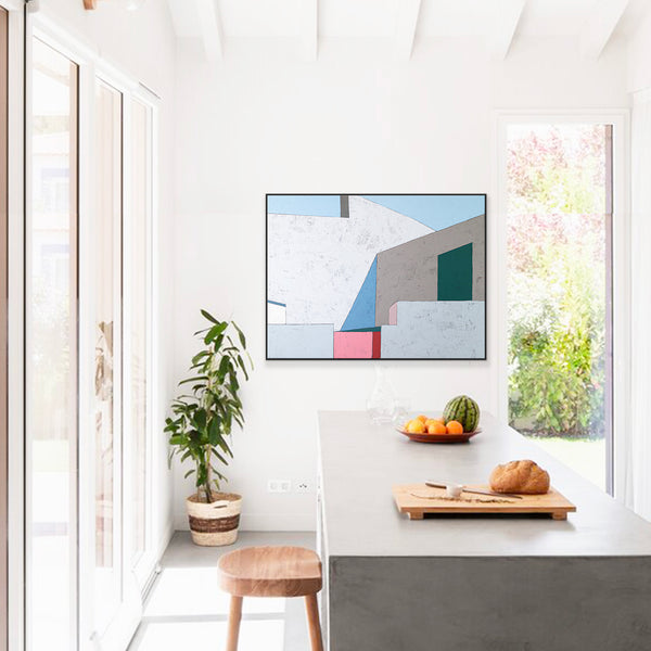 Minimalistic and Modern Geometric Abstract Painting, Original Canvas Wall Art | Afternoon 3 p.m. (Horizontal Ver.)
