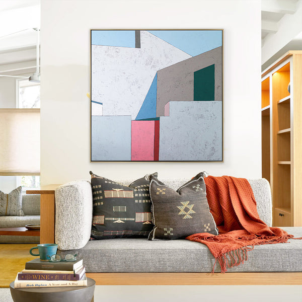 Minimalist Geometric Abstract Painting in Acrylic, Original modern Contemporary Canvas Wall Art | Afternoon 3 p.m