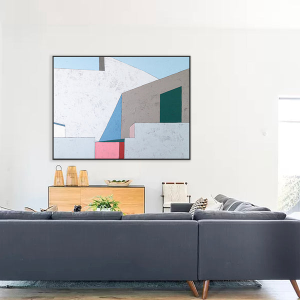 Minimalistic and Modern Geometric Abstract Painting, Original Canvas Wall Art | Afternoon 3 p.m. (Horizontal Ver.)