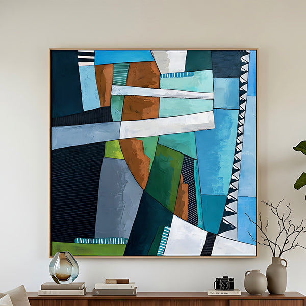 Abstract Wall Art, Large Green Minimalist Original Oil Painting — Textured Canvas Statement — "Ager et Caelum"