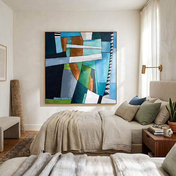 Abstract Wall Art, Large Green Minimalist Original Oil Painting — Textured Canvas Statement — "Ager et Caelum"