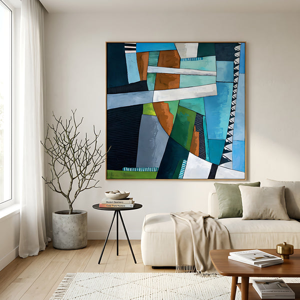 Abstract Wall Art, Large Green Minimalist Original Oil Painting — Textured Canvas Statement — "Ager et Caelum"