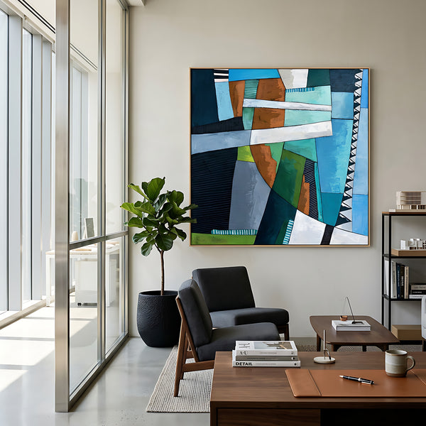 Abstract Wall Art, Large Green Minimalist Original Oil Painting — Textured Canvas Statement — "Ager et Caelum"