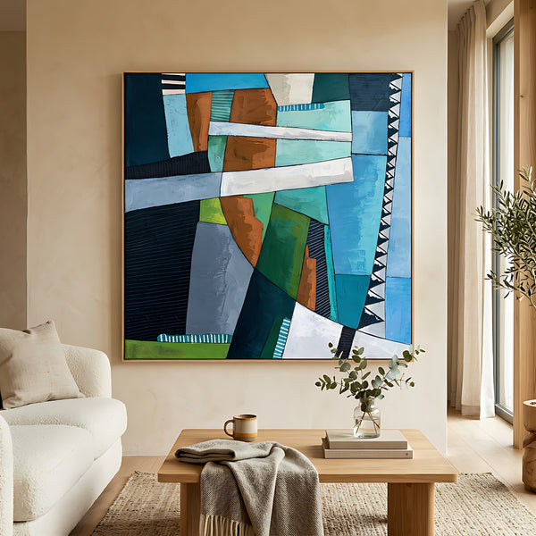 Abstract Wall Art, Large Green Minimalist Original Oil Painting — Textured Canvas Statement — "Ager et Caelum"