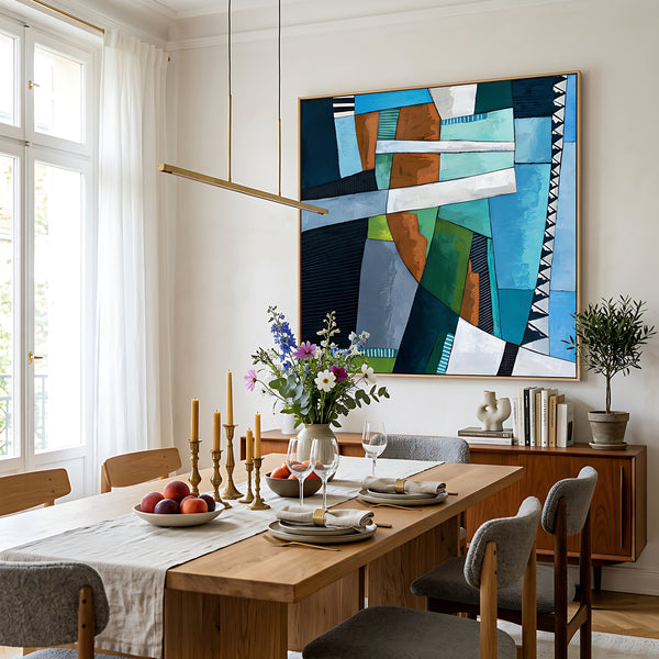 Abstract Wall Art, Large Green Minimalist Original Oil Painting — Textured Canvas Statement — "Ager et Caelum"