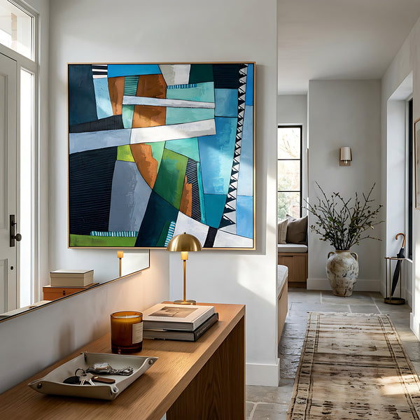 Abstract Wall Art, Large Green Minimalist Original Oil Painting — Textured Canvas Statement — "Ager et Caelum"