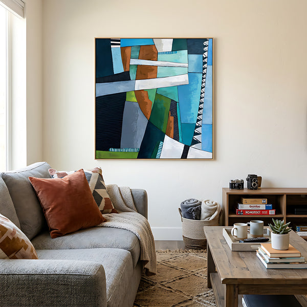 Abstract Wall Art, Large Green Minimalist Original Oil Painting — Textured Canvas Statement — "Ager et Caelum"