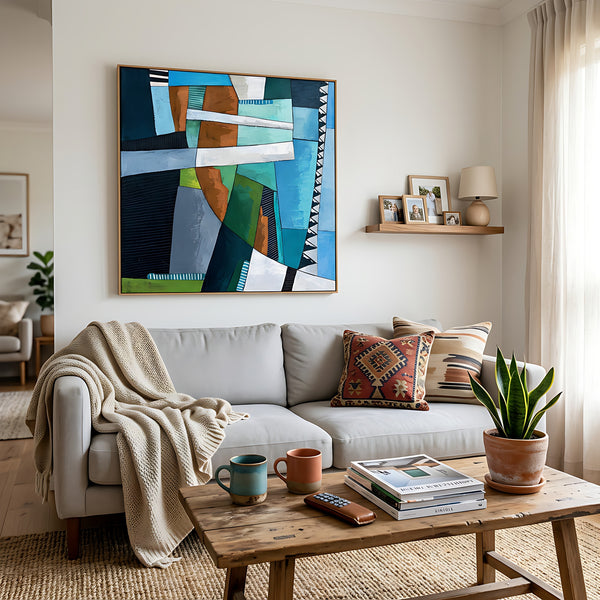 Abstract Wall Art, Large Green Minimalist Original Oil Painting — Textured Canvas Statement — "Ager et Caelum"