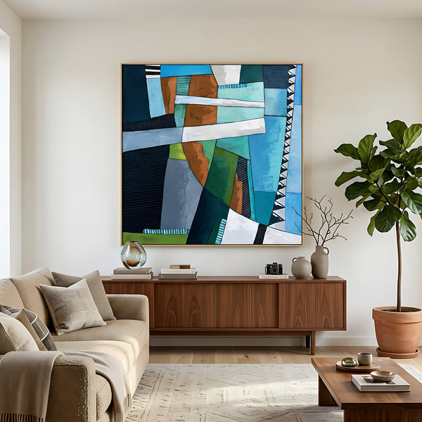 Abstract Wall Art, Large Green Minimalist Original Oil Painting — Textured Canvas Statement — "Ager et Caelum"