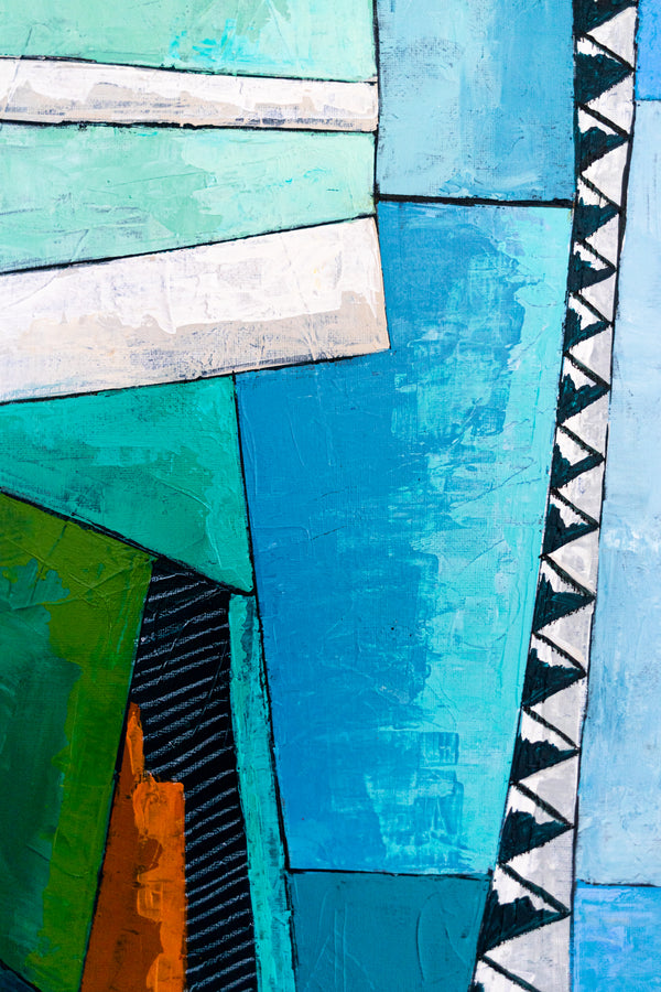Abstract Wall Art, Large Green Minimalist Original Oil Painting — Textured Canvas Statement — "Ager et Caelum" (20"x20" | 51x51cm)