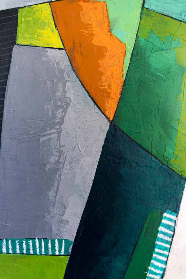 Abstract Wall Art, Large Green Minimalist Original Oil Painting — Textured Canvas Statement — "Ager et Caelum" (20"x20" | 51x51cm)