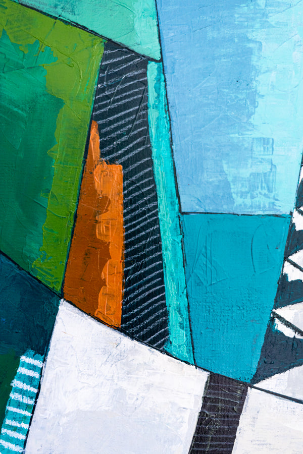 Abstract Wall Art, Large Green Minimalist Original Oil Painting — Textured Canvas Statement — "Ager et Caelum" (20"x20" | 51x51cm)