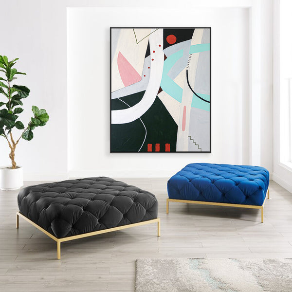 Whimsical Abstract Canvas Wall Art, Playful Contemporary Abstract Painting in Acrylic | A red circle's playhouse