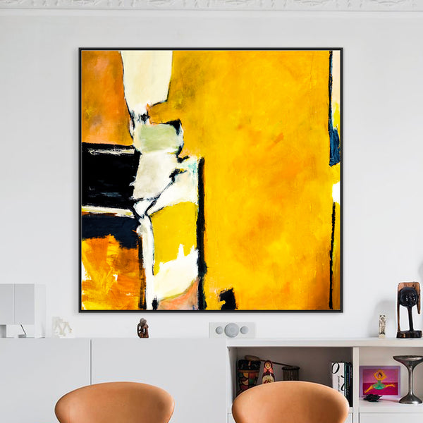 Vibrant Yellow in Original Abstract Painting, Large Acrylic Modern Canvas Wall Art | As it stands (Square Ver.)