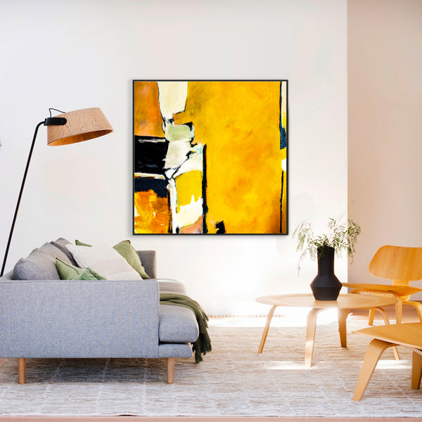 Vibrant Yellow in Original Abstract Painting, Large Acrylic Modern Canvas Wall Art | As it stands (Square Ver.)