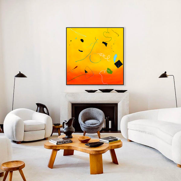 Oil & Mixed Media Abstract Original Painting, Expression of Freedom in Modern Wall Art | Ataraxy of the warmth (48"x48")