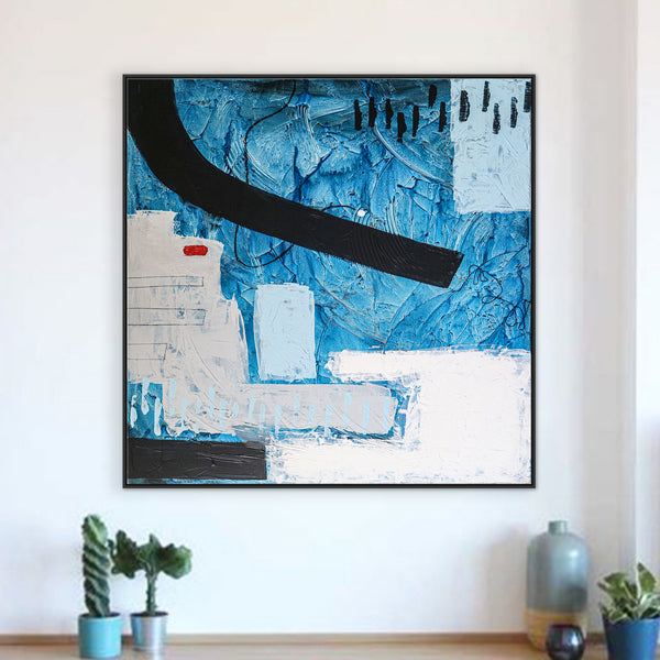 Blue Abstract Original Painting in Acrylic, Large Modern Canvas Wall Art for Ocean City | Atlantis (Square Ver.)
