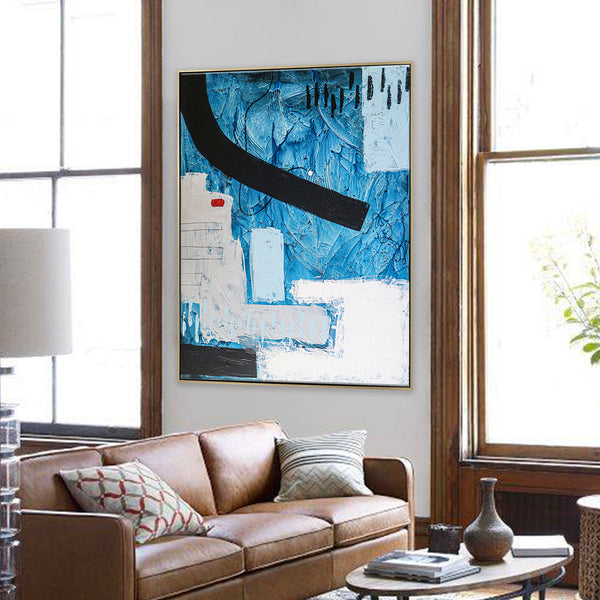 Blue-Themed Abstract Original Acrylic Painting, Large Modern Canvas Wall Art for Mysterious Oceanic City | Atlantis