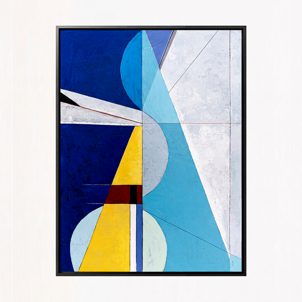 Bold Blue Geometric Abstract Wall Art — Large Original Oil Painting, Textured Canvas — "Axis Lucis" (24"x32")