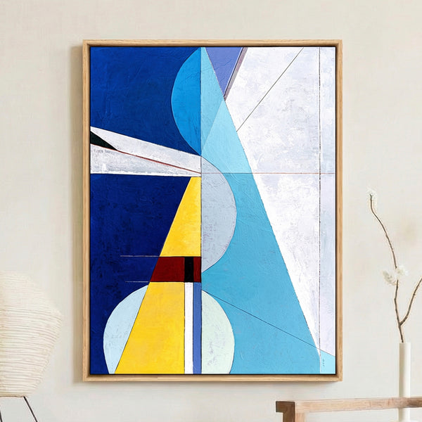 Bold Blue Geometric Abstract Wall Art — Large Original Oil Painting, Textured Canvas — "Axis Lucis" (24"x32")
