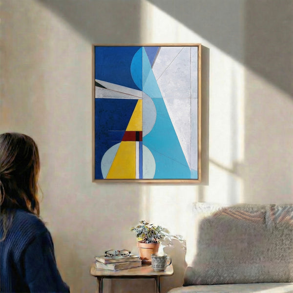 Bold Blue Geometric Abstract Wall Art — Large Original Oil Painting, Textured Canvas — "Axis Lucis" (24"x32")