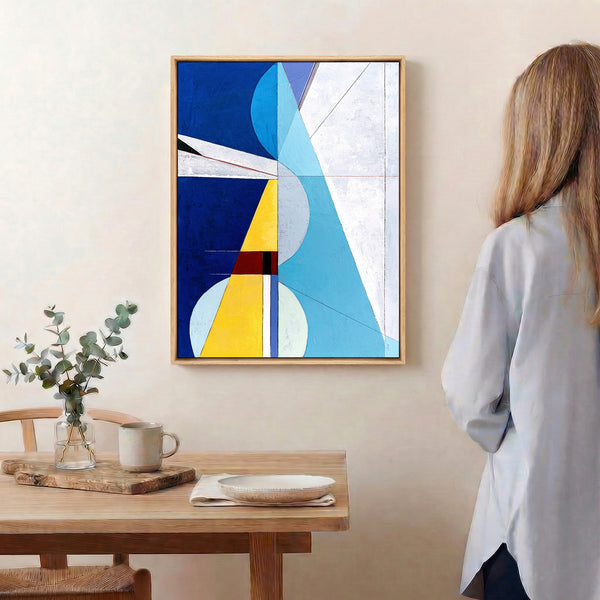 Bold Blue Geometric Abstract Wall Art — Large Original Oil Painting, Textured Canvas — "Axis Lucis" (24"x32")