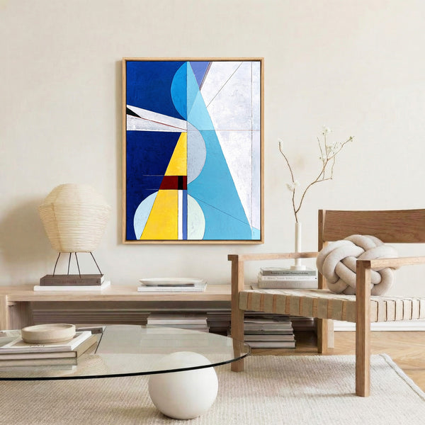 Bold Blue Geometric Abstract Wall Art — Large Original Oil Painting, Textured Canvas — "Axis Lucis" (24"x32")