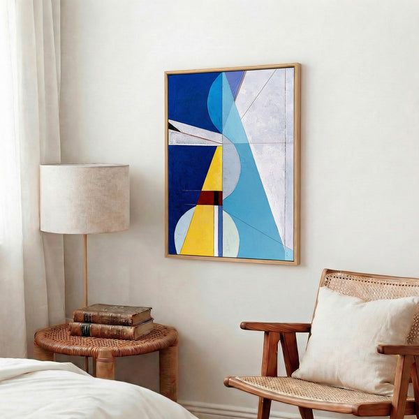 Bold Blue Geometric Abstract Wall Art — Large Original Oil Painting, Textured Canvas — "Axis Lucis" (24"x32")