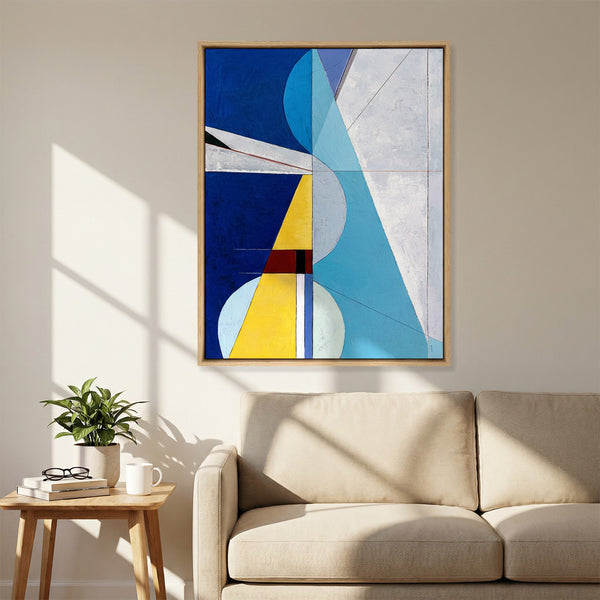 Bold Blue Geometric Abstract Wall Art — Large Original Oil Painting, Textured Canvas — "Axis Lucis" (24"x32")