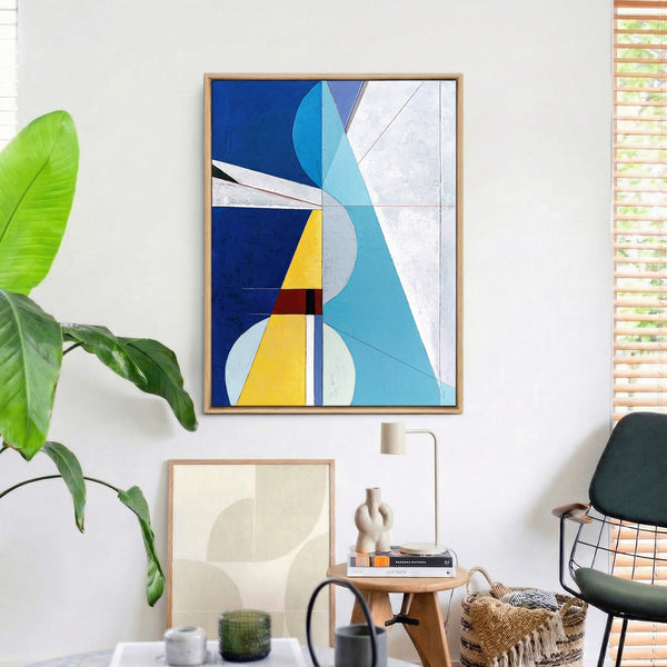 Bold Blue Geometric Abstract Wall Art — Large Original Oil Painting, Textured Canvas — "Axis Lucis" (24"x32")
