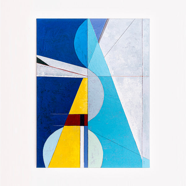 Bold Blue Geometric Abstract Wall Art — Large Original Oil Painting, Textured Canvas — "Axis Lucis" (24"x32")