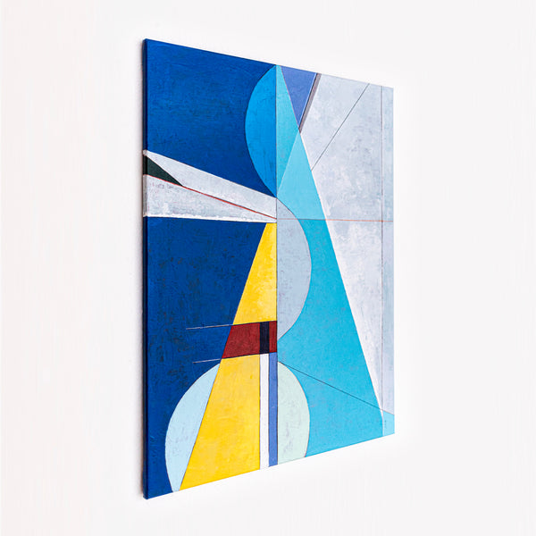 Bold Blue Geometric Abstract Wall Art — Large Original Oil Painting, Textured Canvas — "Axis Lucis" (24"x32")