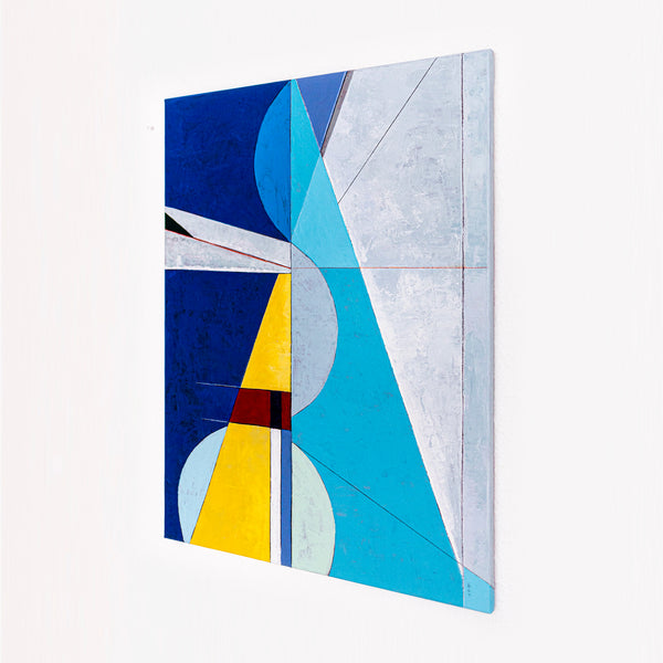Bold Blue Geometric Abstract Wall Art — Large Original Oil Painting, Textured Canvas — "Axis Lucis" (24"x32")