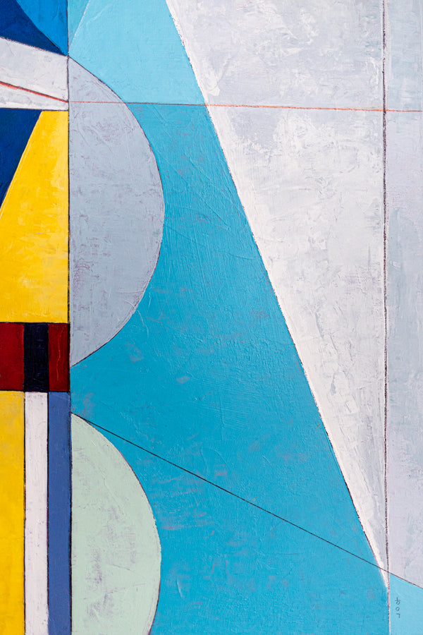 Bold Blue Geometric Abstract Wall Art — Large Original Oil Painting, Textured Canvas — "Axis Lucis" (24"x32")