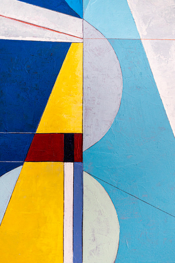 Bold Blue Geometric Abstract Wall Art — Large Original Oil Painting, Textured Canvas — "Axis Lucis" (24"x32")