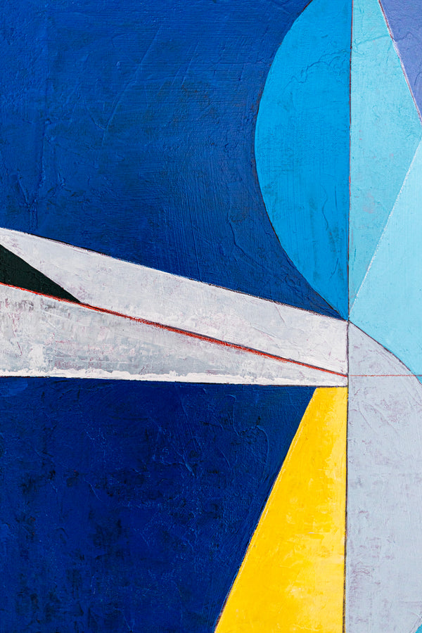 Bold Blue Geometric Abstract Wall Art — Large Original Oil Painting, Textured Canvas — "Axis Lucis" (24"x32")