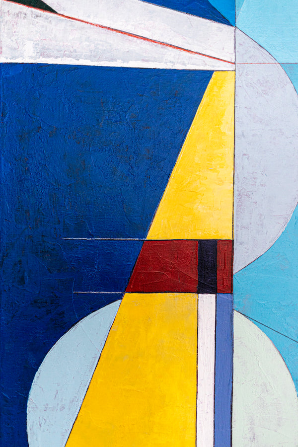 Bold Blue Geometric Abstract Wall Art — Large Original Oil Painting, Textured Canvas — "Axis Lucis" (24"x32")