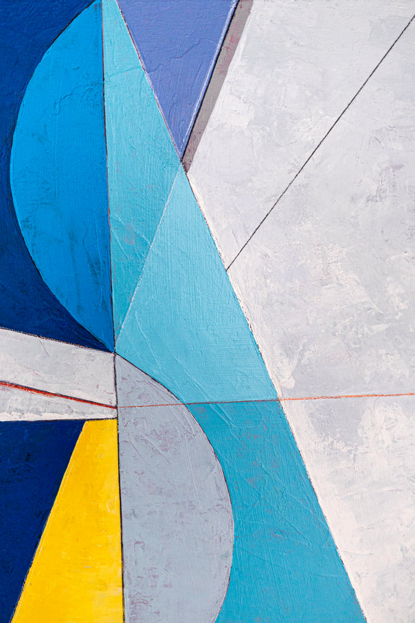 Bold Blue Geometric Abstract Wall Art — Large Original Oil Painting, Textured Canvas — "Axis Lucis" (24"x32")