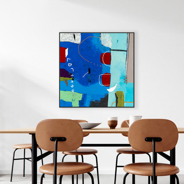 Lively Tale of Original Abstract Blue Painting, Contemporary Modern Abstract Canvas Wall Art | Azure myth (40"x40")